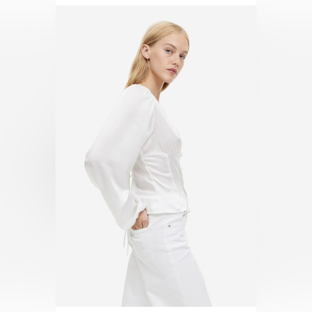 Balloon-sleeved satin blouse